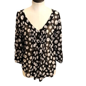 WOMENS Lauren Conrad black sheer top with white floral polka dots size XS.